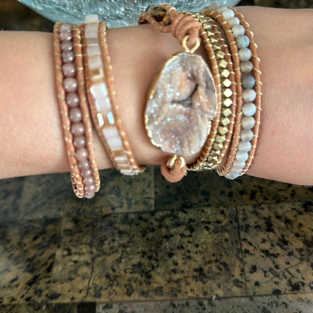 Taupe and Gray Crystal Geode Wrap Bracelet